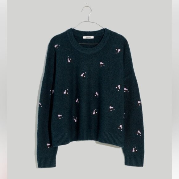 Madewell Embroidered Cross-Stitch Floral Pullover Sweater Green Sz Medium - Picture 10 of 10